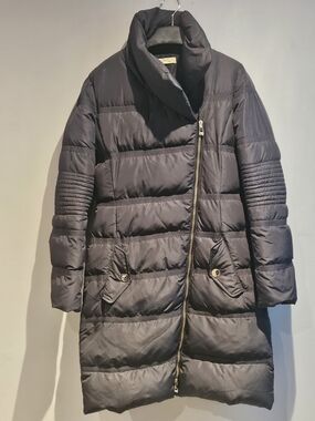Versace Black Quilted Long Puffer Coat with Asymmetrical Zip
